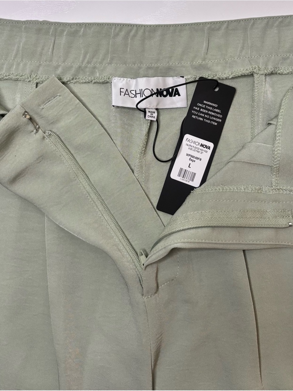 Fashion Nova Valeria Pleated High Rise Wide Leg Trousers - Sage Green - Picture 4 of 6